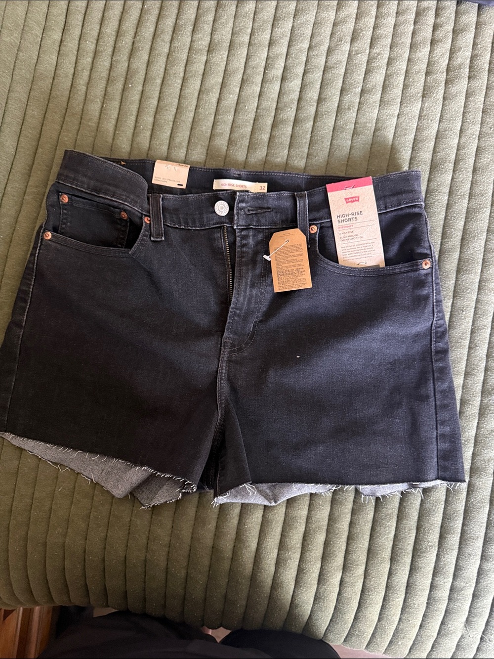 Levi's Black High-Rise Jean Shorts with Raw Hem